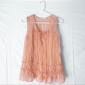 Anthropologie Peach Lace Up Floreat Blouse